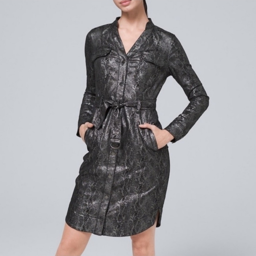 NWT White House Black Market foil reptile dress Size 4 Color:black/silver - Picture 2 of 11